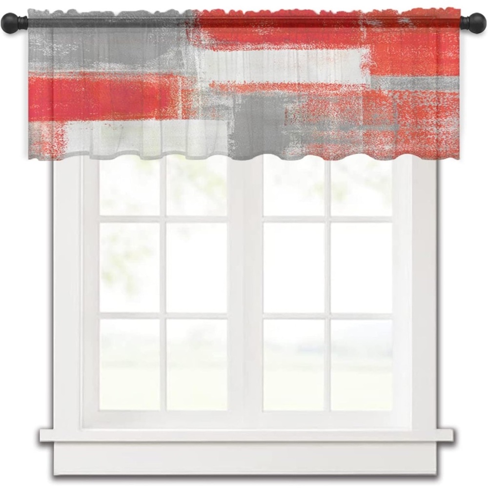 Red Gray Abstract Valance Set of 2  54 x 18 - NEW